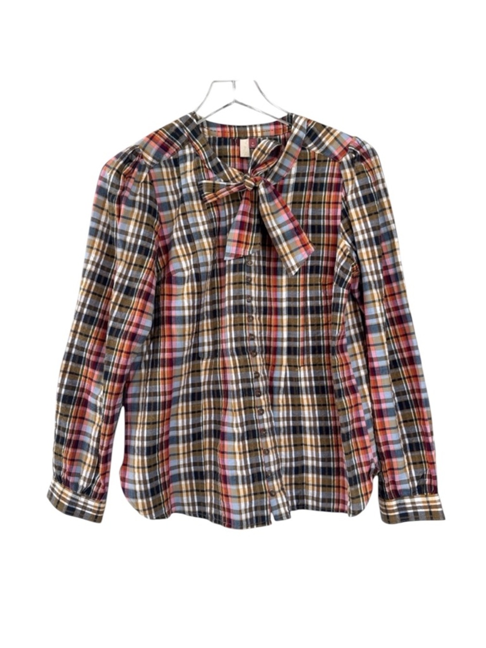 Pilcro Anthropologie Plaid Buttondown Blouse Size Small 100% Cotton